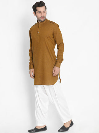 Men's Brown Cotton Blend Kurta and Patiala Set