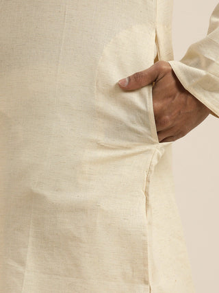 VASTRAMAY Men's Beige Pure Cotton Kurta with Dhoti Pant Set