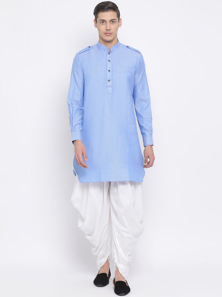 VM BY VASTRAMAY Men's Blue Cotton Blend Kurta and Dhoti Set