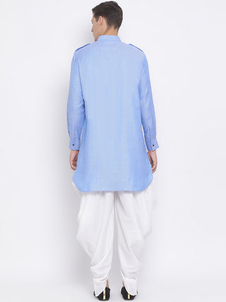 VM BY VASTRAMAY Men's Blue Cotton Blend Kurta and Dhoti Set