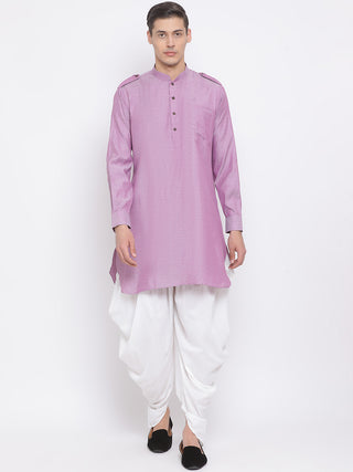 VM BY VASTRAMAY Men's Purple Cotton Blend Kurta and Dhoti Set