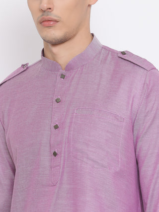 VM BY VASTRAMAY Men's Purple Cotton Blend Kurta and Dhoti Set