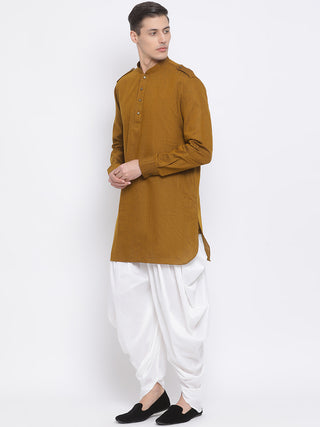 VM BY VASTRAMAY Men's Brown Cotton Blend Kurta and White Dhoti Set