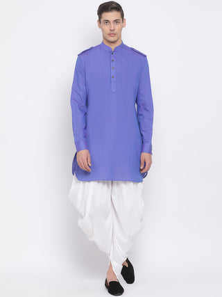 VM BY VASTRAMAY Men's Purple Cotton Blend Kurta and White Dhoti Set