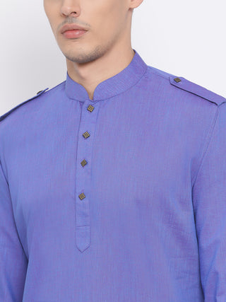 VM BY VASTRAMAY Men's Purple Cotton Blend Kurta and White Dhoti Set