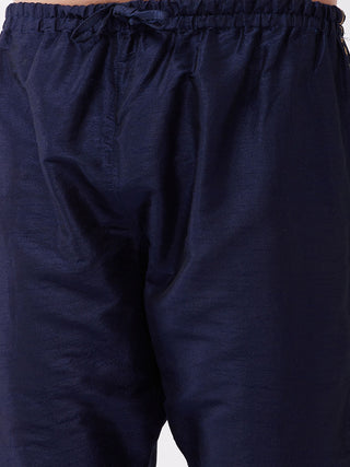 VASTRAMAY Men's Navy Blue Silk Blend Embroidered Pyjama