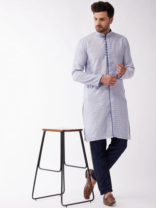 VASTRAMAY Men's Navy Blue Silk Blend Embroidered Pyjama