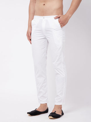 VASTRAMAY Men's White Cotton Slim Fit Pant