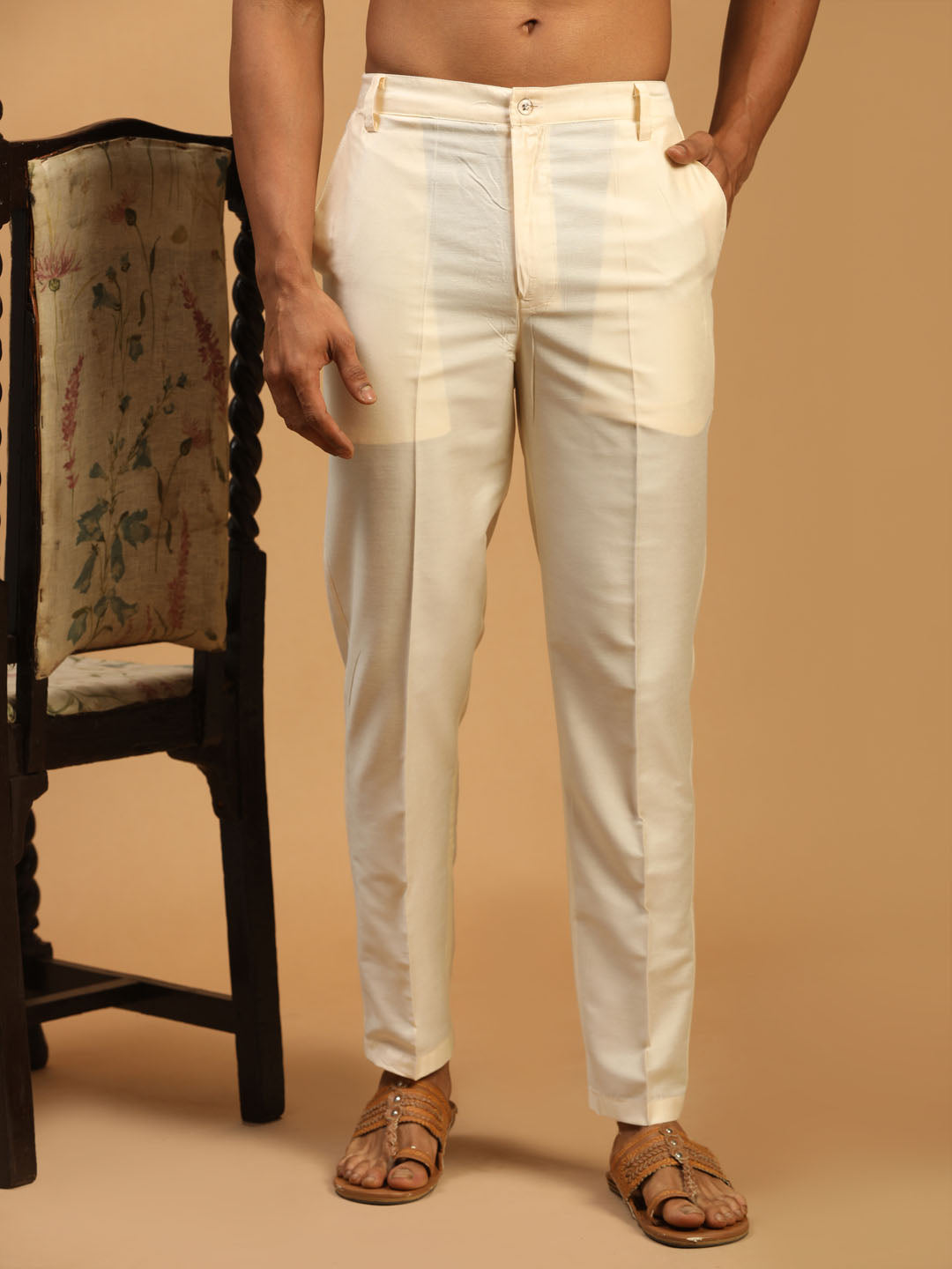 Buy Stylish Beige Cotton Blend Wrinkle Free Trousers For Men  Lowest price  in India GlowRoad