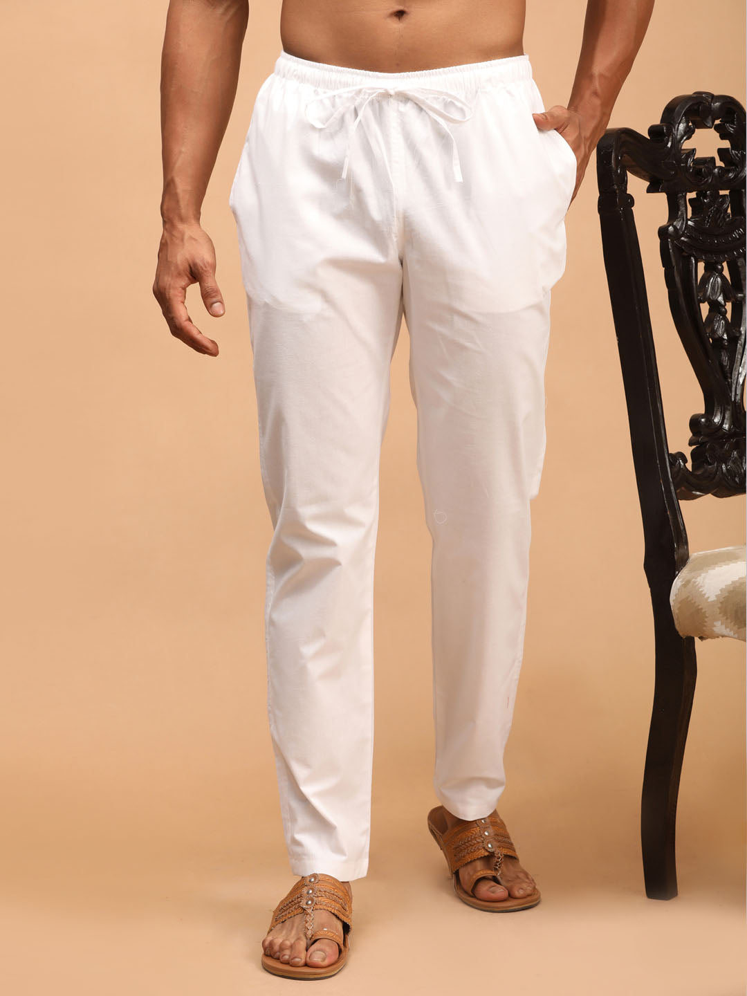 VASTRAMAY Men s White Cotton Pant Style Pyjama vastramay