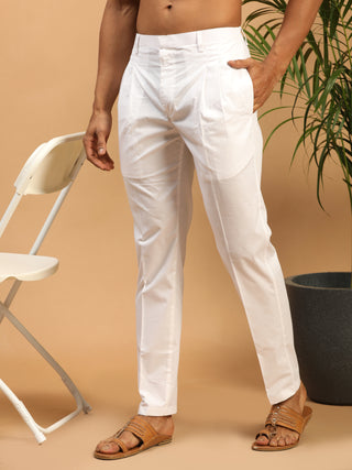 VASTRAMAY Men's White Pure Cotton Pant Style Pyjama