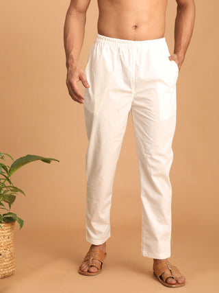VASTRAMAY Men's Cream Cotton Pant Style Pyjama