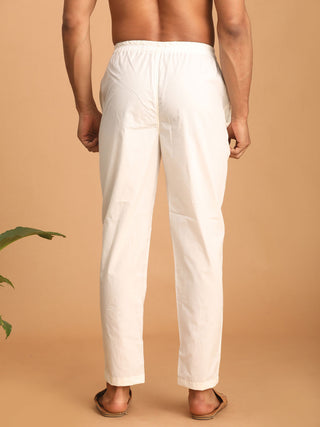 VASTRAMAY Men's Cream Cotton Pant Style Pyjama