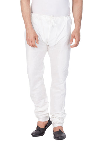 Men's White Cotton Silk Blend Pyjama