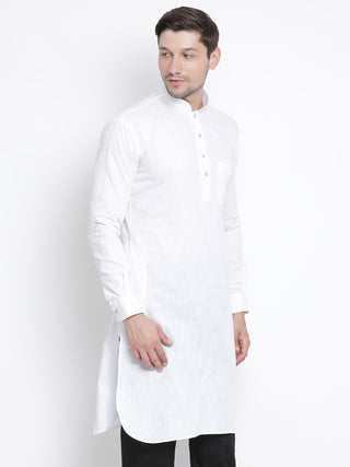 VM BY VASTRAMAY Men's White Cotton Blend Pathani Kurta