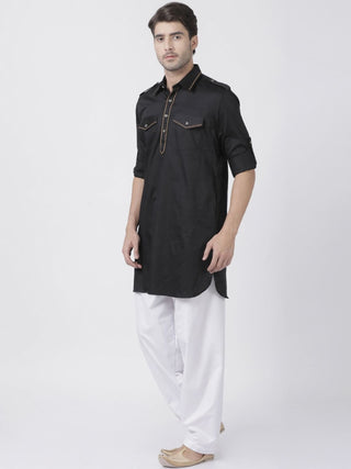 Men's Black Cotton Blend Pathani Suit Set