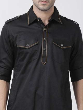 Men's Black Cotton Blend Pathani Suit Set