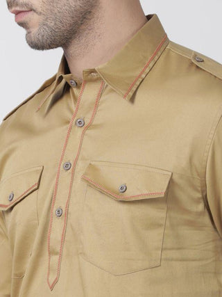 Men's Beige Cotton Blend Pathani Suit Set