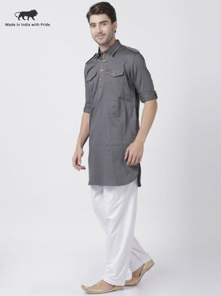 Men's Grey Cotton Blend Pathani Suit Set