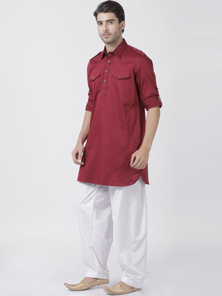 Men's Maroon Cotton Blend Pathani Suit Set