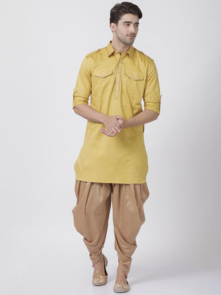Men's Yellow Cotton Blend Pathani Suit Set
