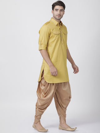 Men's Yellow Cotton Blend Pathani Suit Set