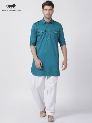 Men's Dark Green Cotton Blend Pathani Suit Set