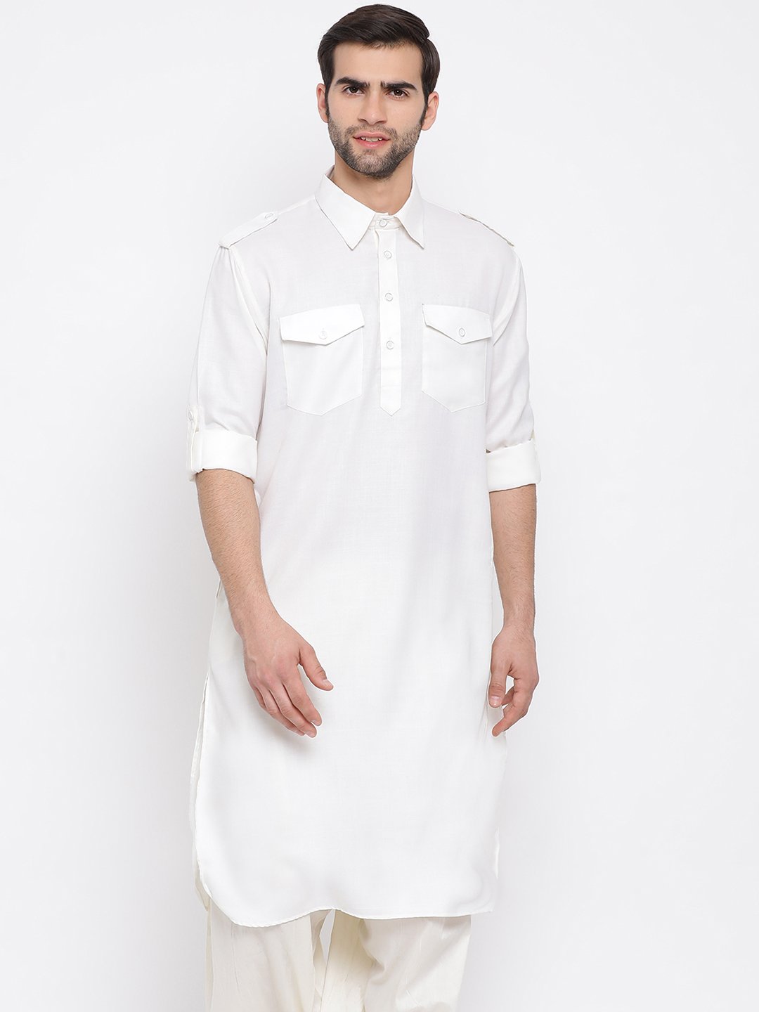 Buy Luxurazi Men's Cotton pathan Suit Kurta Pyjama with Waist Coat  (18-kurtajacketset_White_44-Regular) at Amazon.in