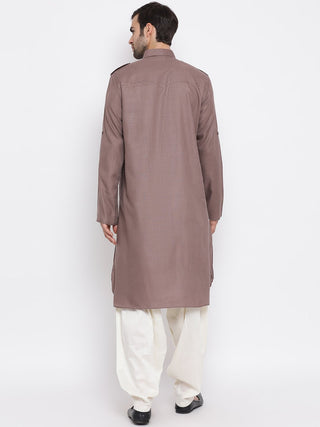 VM By VASTRAMAY Men's Grey Cotton Blend Pathani Suit Set
