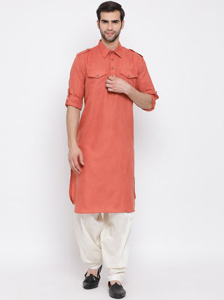 VM By VASTRAMAY Men's Pink Cotton Blend Pathani Suit Set