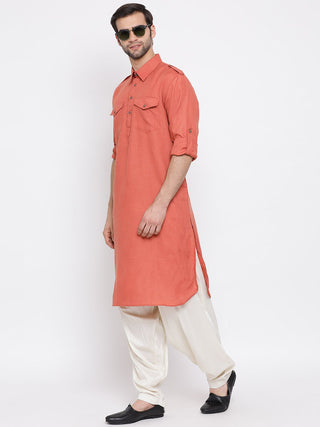 VM By VASTRAMAY Men's Pink Cotton Blend Pathani Suit Set