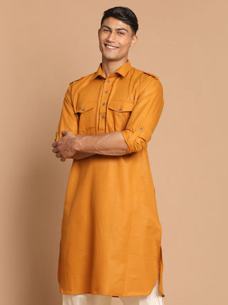 VM By VASTRAMAY Men's Rust Pathani Cotton Blend Kurta