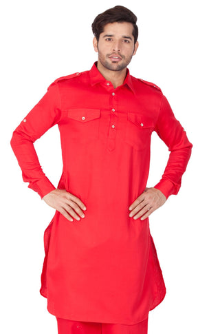 Men's Red Cotton Pathani Kurta Only