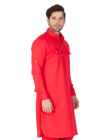 Men's Red Cotton Pathani Kurta Only