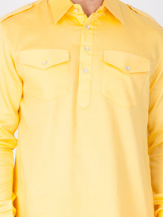 Men's Yellow Cotton Pathani Suit Set