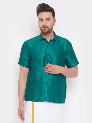 VM By VASTRAMAY Men's Green Silk Blend Ethnic Shirt