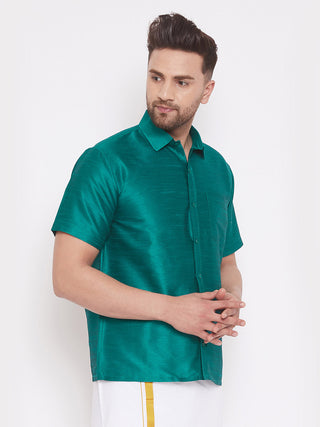VM By VASTRAMAY Men's Green Silk Blend Ethnic Shirt