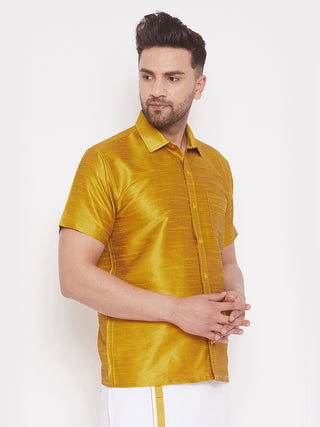 VM By VASTRAMAY Men's Mustard Silk Blend Ethnic Shirt