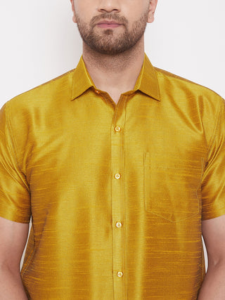 VM By VASTRAMAY Men's Mustard Silk Blend Ethnic Shirt
