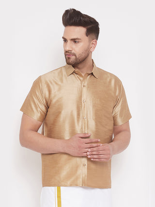VM By VASTRAMAY Men's Gold Silk Blend Ethnic Shirt
