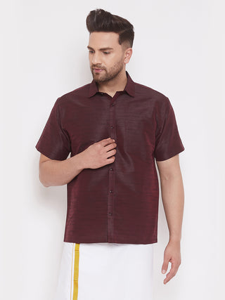VM By VASTRAMAY Men's Wine Silk Blend Ethnic Shirt