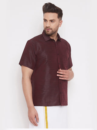 VM By VASTRAMAY Men's Wine Silk Blend Ethnic Shirt