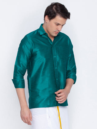 Men's Green Cotton Silk Blend Ethnic Shirt