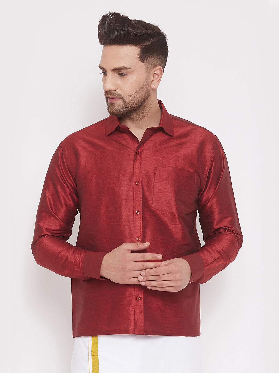 Men's Maroon Silk Blend Ethnic Shirt – vastramay