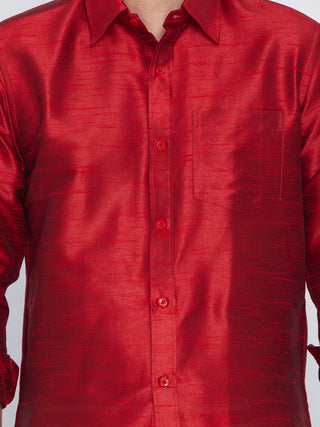 Men's Maroon Cotton Silk Blend Shirt with Dhoti