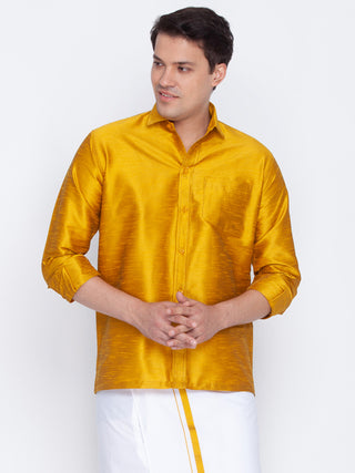 Men's Yellow Cotton Silk Blend Ethnic Shirt