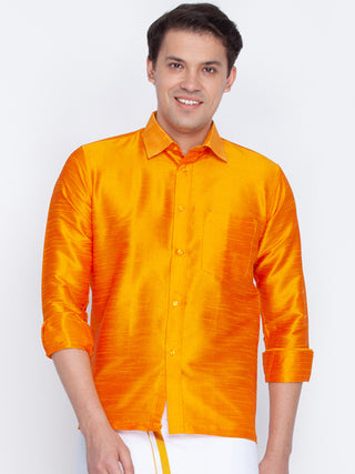 VM By VASTRAMAY Men's Orange Silk Blend Ethnic Shirt