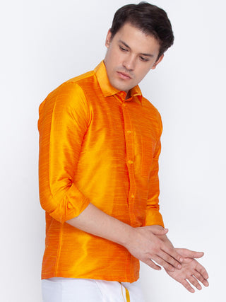 VM By VASTRAMAY Men's Orange Silk Blend Ethnic Shirt