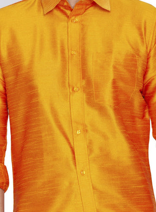 Men's Orange Cotton Silk Blend Shirt and Dhoti Set