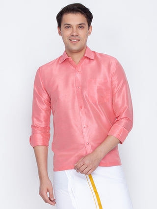 Men's Pink Cotton Silk Blend Ethnic Shirt